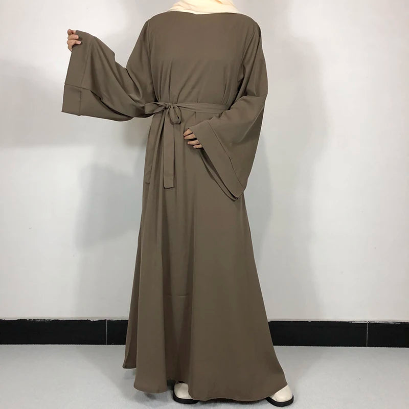 Abaya-Robe de qualité pour femmes musulmanes: 15 couleurs unies & ceinture gratuite