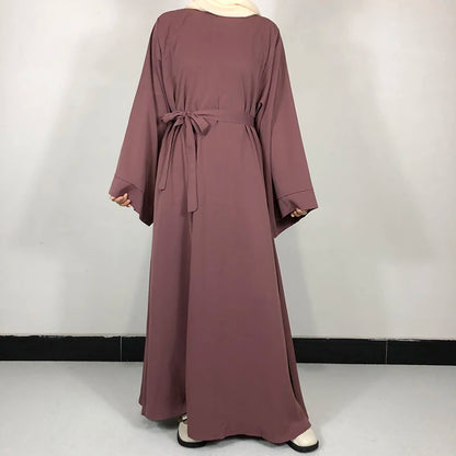 Abaya-Robe de qualité pour femmes musulmanes: 15 couleurs unies & ceinture gratuite