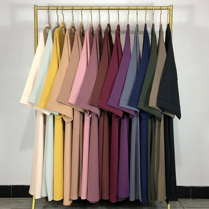 Abaya-Robe de qualité pour femmes musulmanes: 15 couleurs unies & ceinture gratuite