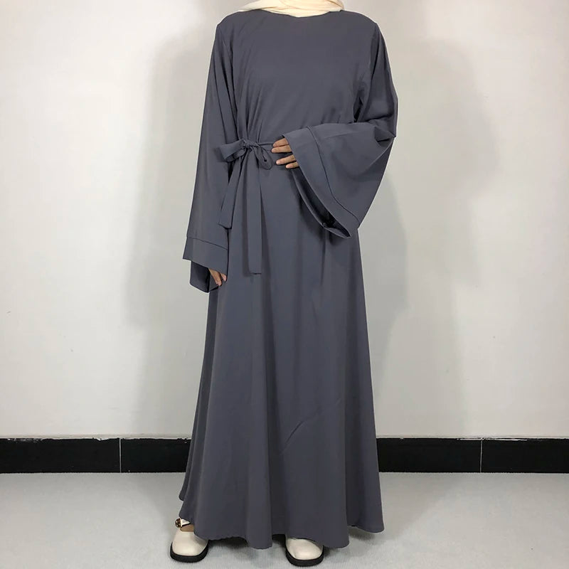 Abaya-Robe de qualité pour femmes musulmanes: 15 couleurs unies & ceinture gratuite