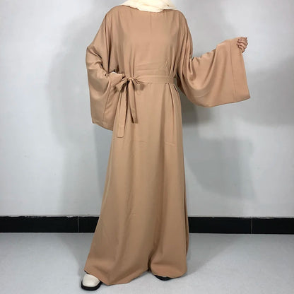 Abaya-Robe de qualité pour femmes musulmanes: 15 couleurs unies & ceinture gratuite