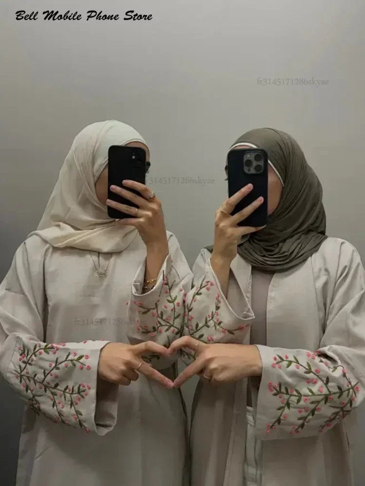 Abaya en lin de coton brodé - hijab turc Dubaï, caftan Ramadan - robe décontractée