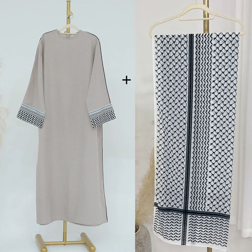 Abaya en lin de coton fermé pour femmes - Robe Hijab musulmane Luxe