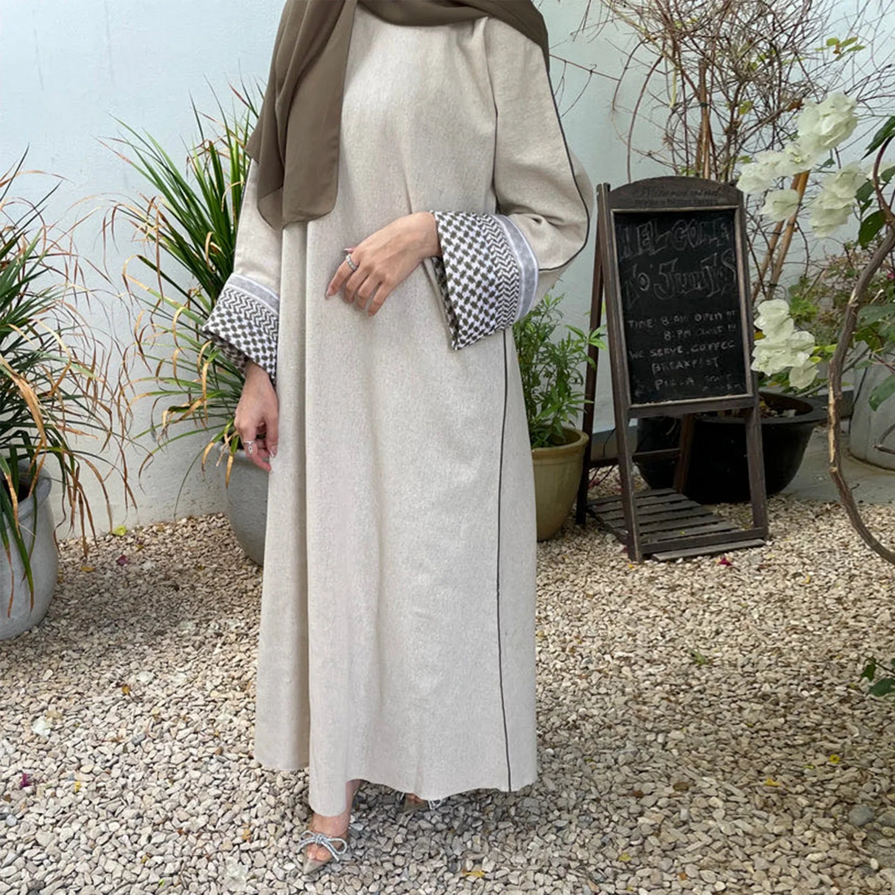 Abaya en lin de coton fermé pour femmes - Robe Hijab musulmane Luxe