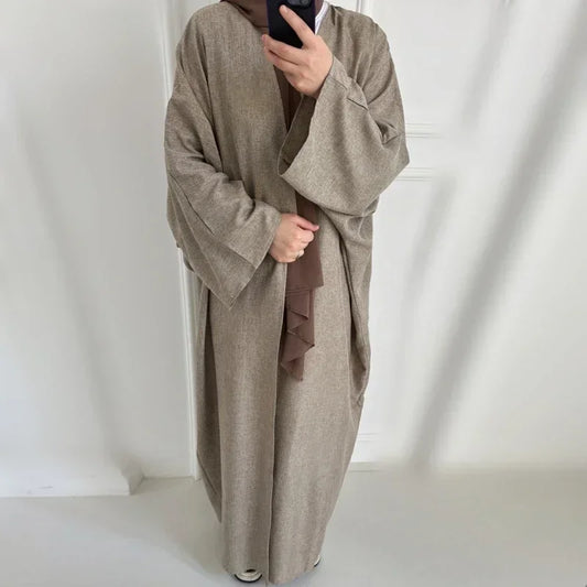 Abaya en lin de coton ouvert pour femmes - Robe Hijab musulmane