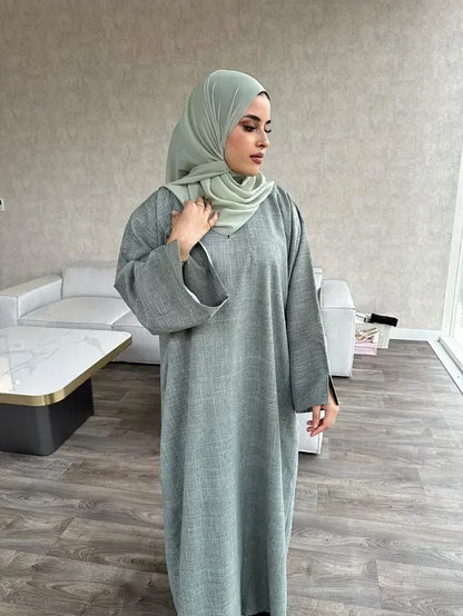 Abaya lin coton femmes, hijab uni, caftan luxe Dubaï 2024