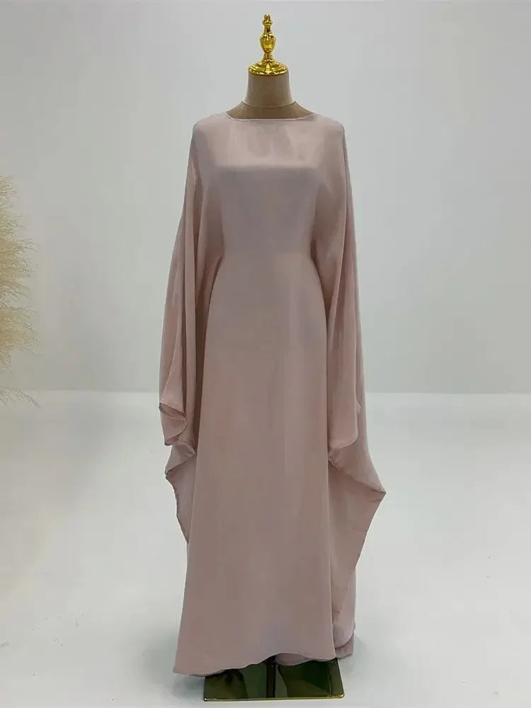 Robe longue Satin Brillant Abaya Aile Chauve-souris Islamique Luxe Dubai ete 2024