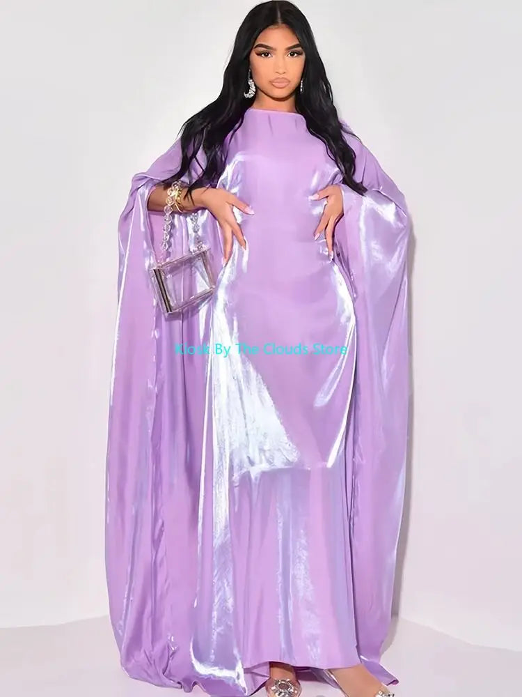 Robe longue Satin Brillant Abaya Aile Chauve-souris Islamique Luxe Dubai ete 2024