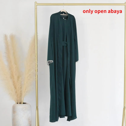 Abaya en satin perlé rose de luxe pour mariage et soirée