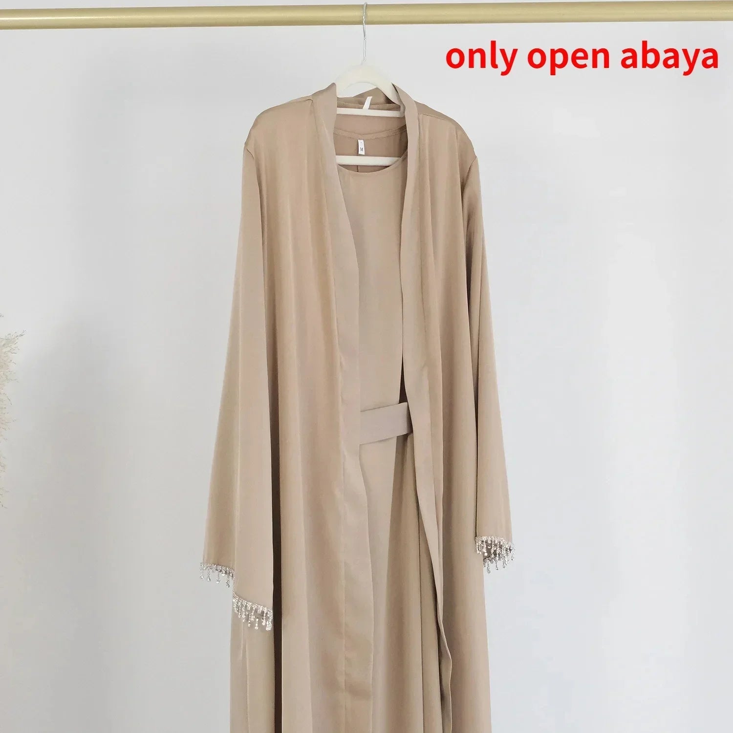 Abaya en satin perlé rose de luxe pour mariage et soirée