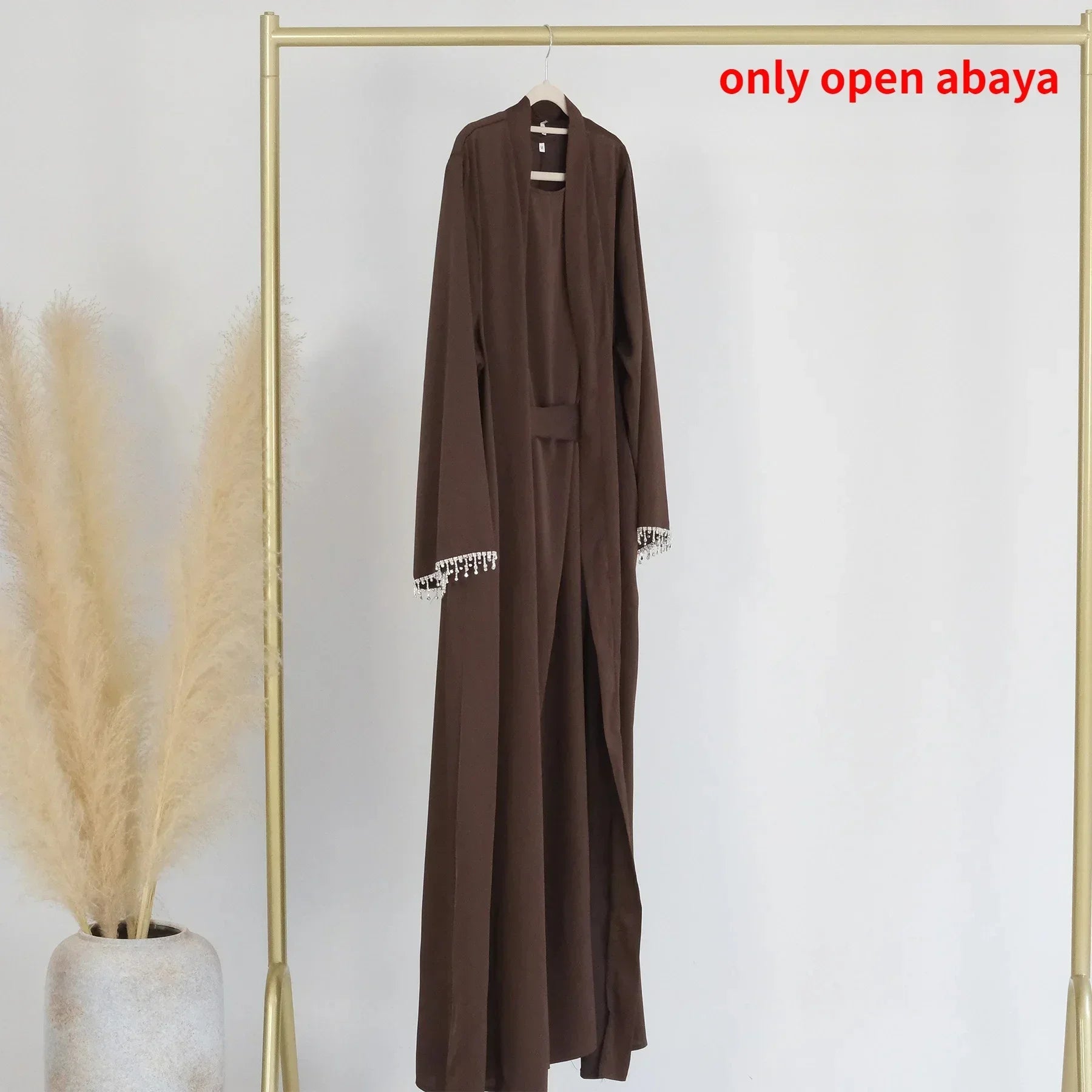 Abaya en satin perlé rose de luxe pour mariage et soirée