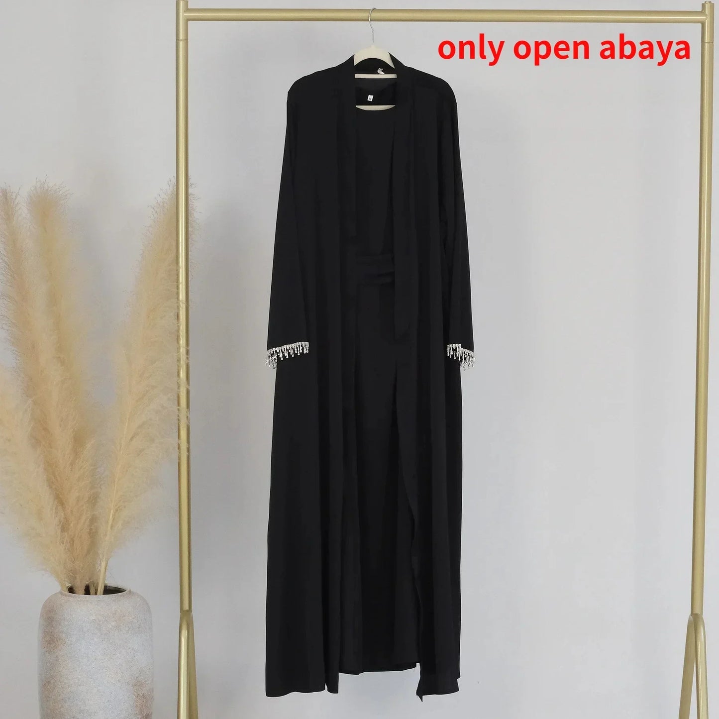 Abaya en satin perlé rose de luxe pour mariage et soirée