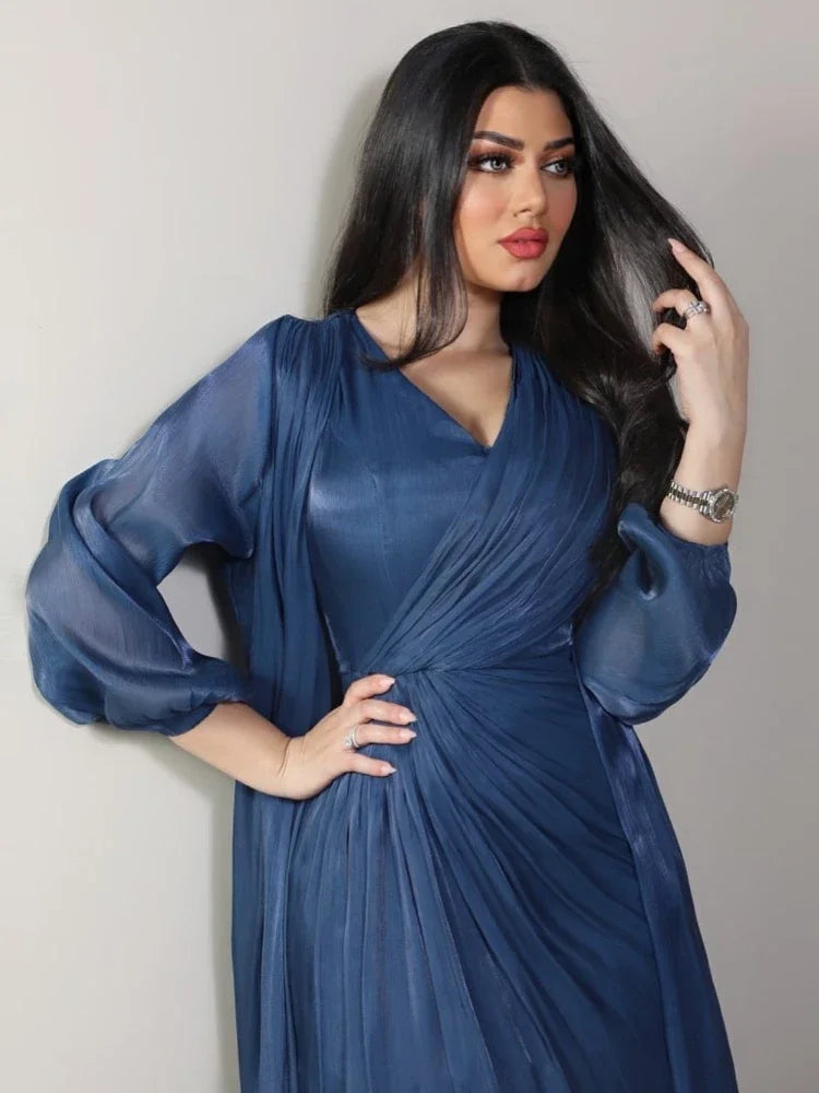 Robe de soirée satinée pour femmes - Caftan Eid, Dubaï, éducative