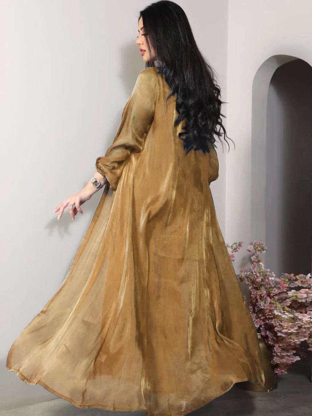 Robe de soirée satinée pour femmes - Caftan Eid, Dubaï, éducative