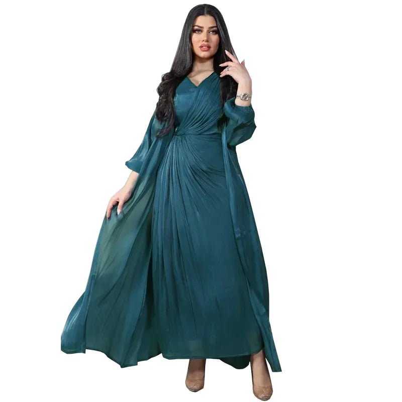 Robe de soirée satinée pour femmes - Caftan Eid, Dubaï, éducative