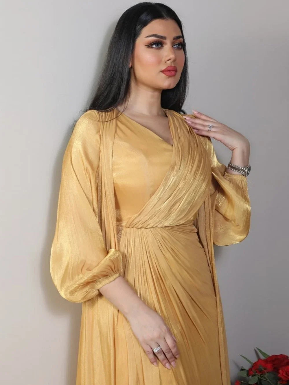 Robe de soirée satinée pour femmes - Caftan Eid, Dubaï, éducative