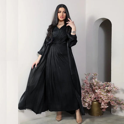 Robe de soirée satinée pour femmes - Caftan Eid, Dubaï, éducative