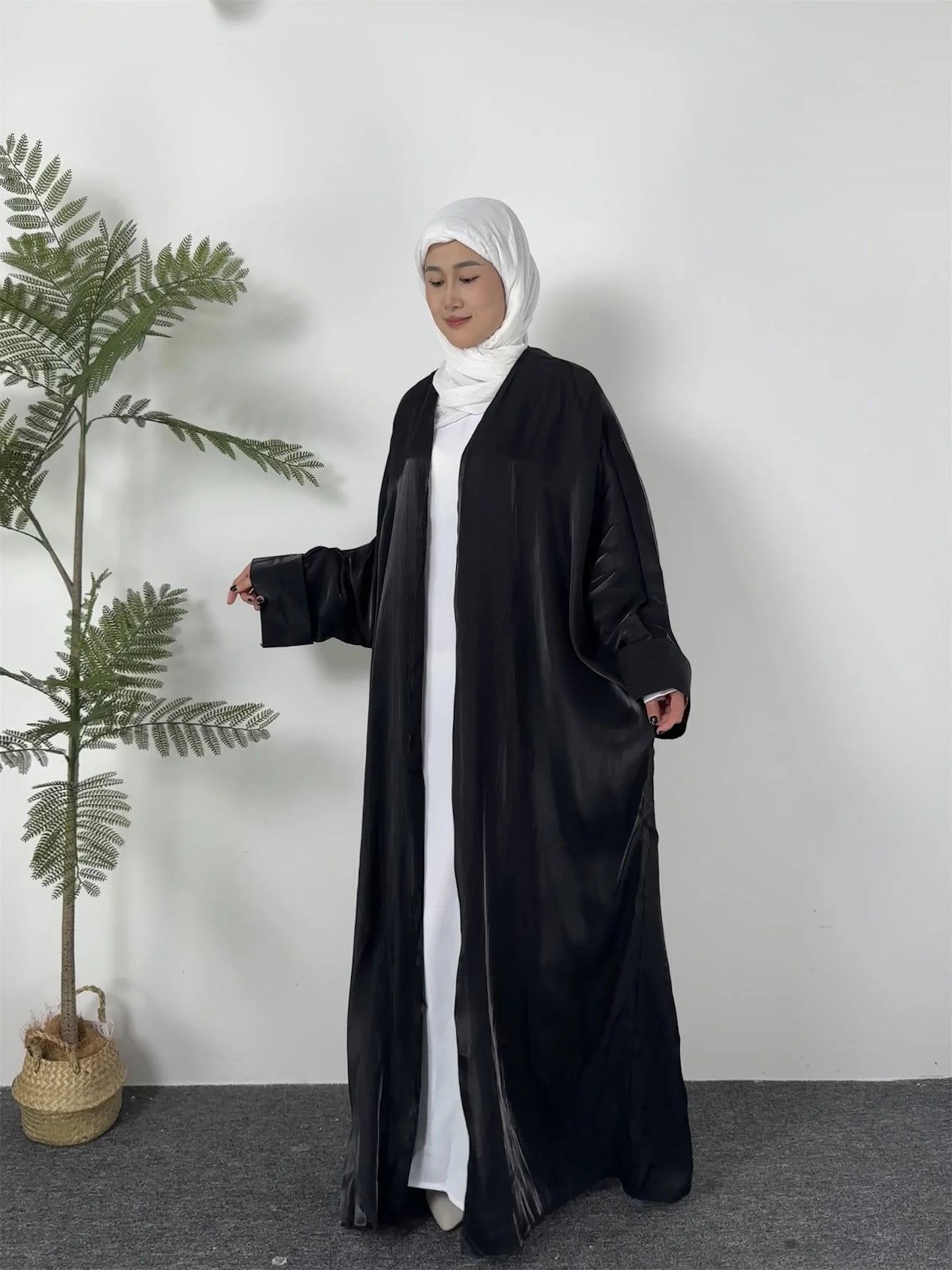 Abaya à manches smocks pour femmes musulmanes - Caftan ouvert, manteau cardigan - Boutique Islamique