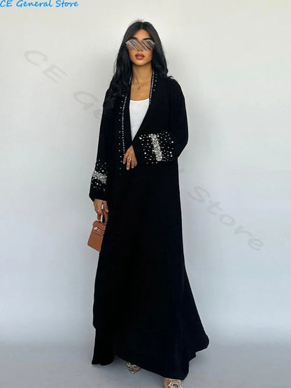 Robe musulmane avec écharpe et perles diamantées - Élégance pour femmes