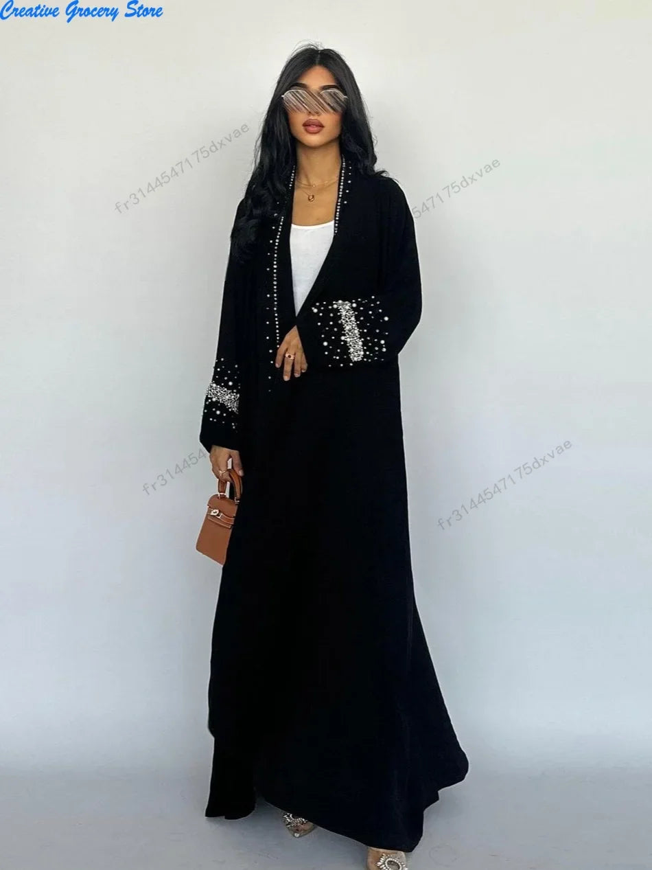 Abaya musulmane avec écharpe et perles de diamant - Robes de soirée élégantes