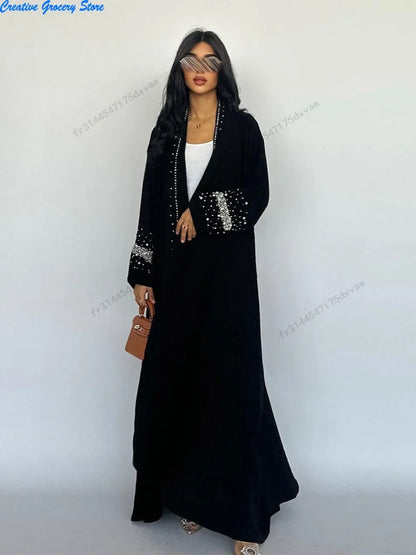 Abaya musulmane avec écharpe et perles de diamant - Robes de soirée élégantes