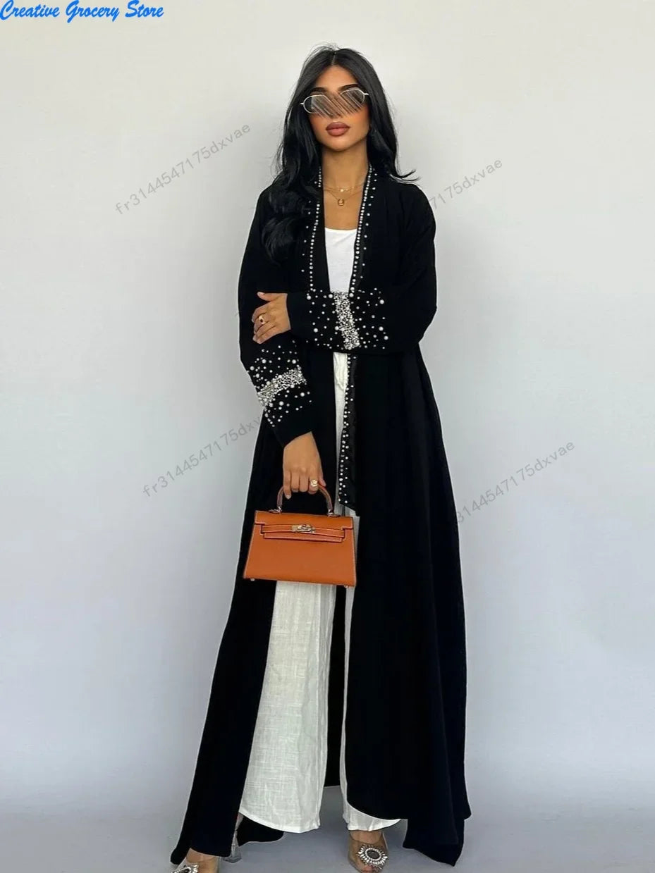 Abaya musulmane avec écharpe et perles de diamant - Robes de soirée élégantes