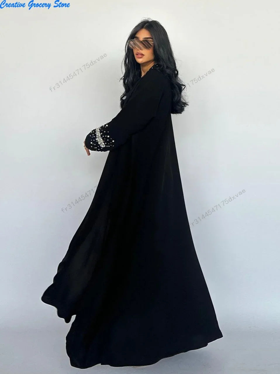 Abaya musulmane avec écharpe et perles de diamant - Robes de soirée élégantes