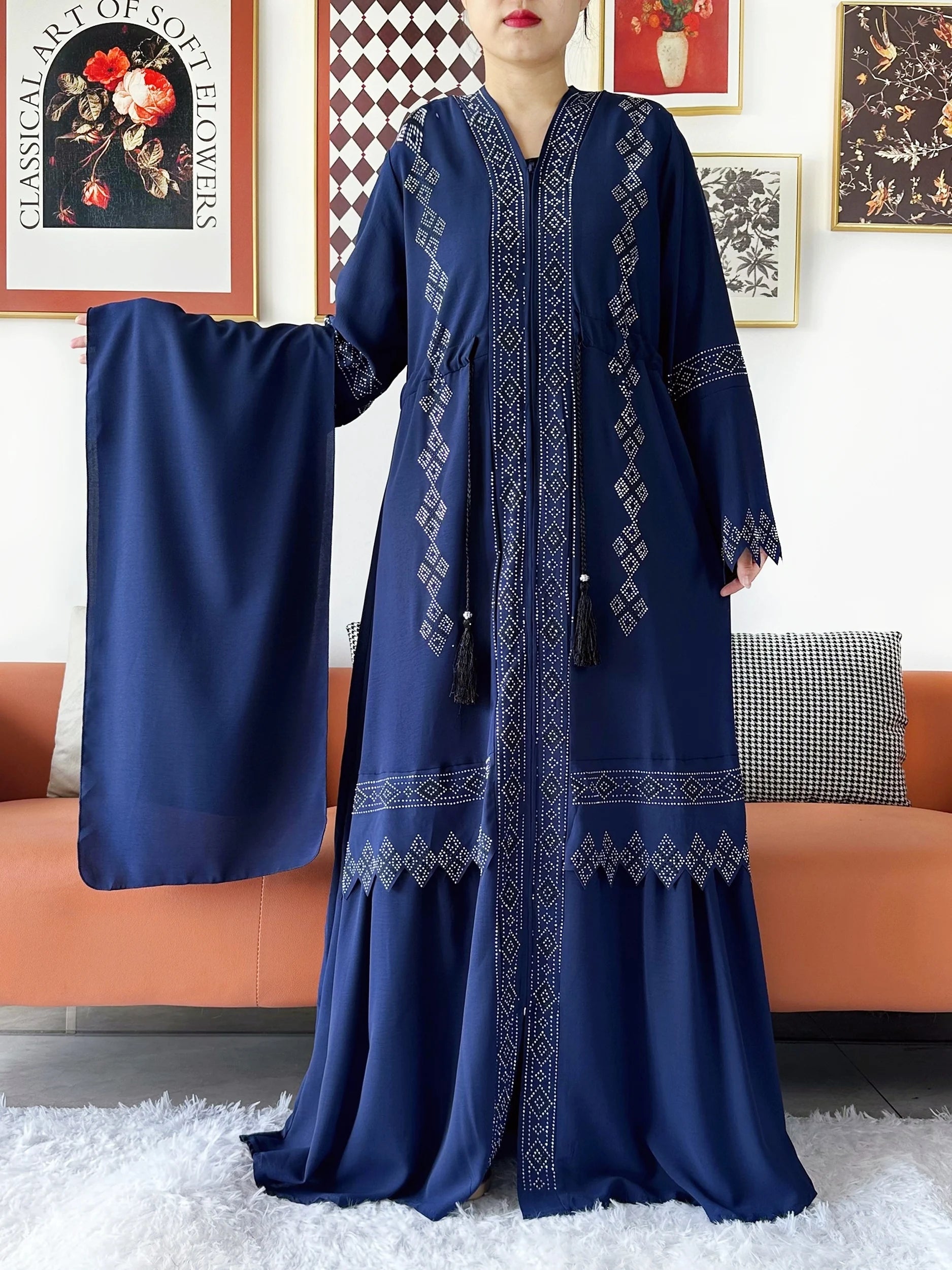 Abaya ouverte en mousseline de soie pour femmes musulmanes