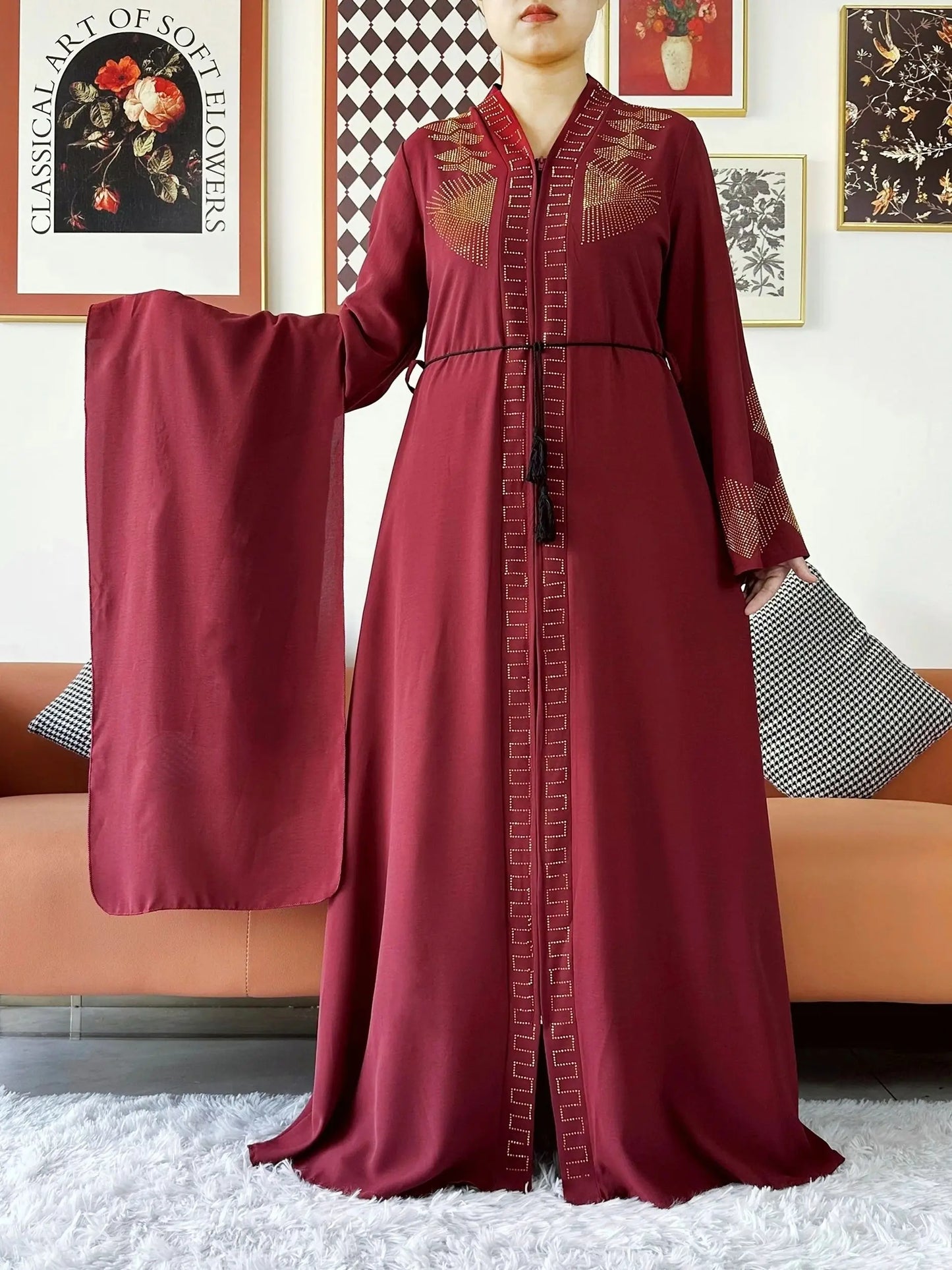 Abaya ouverte en mousseline de soie pour femmes musulmanes