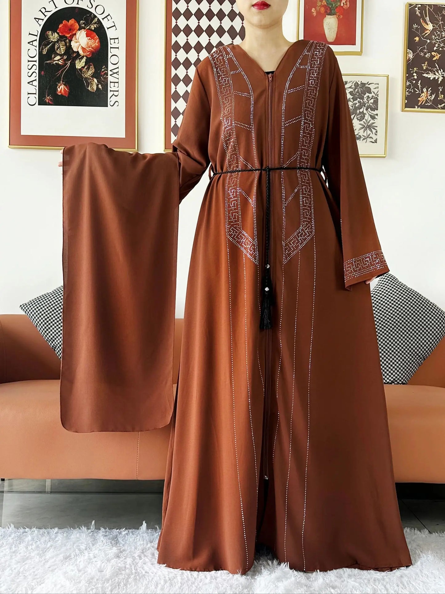 Abaya ouverte en mousseline de soie pour femmes musulmanes