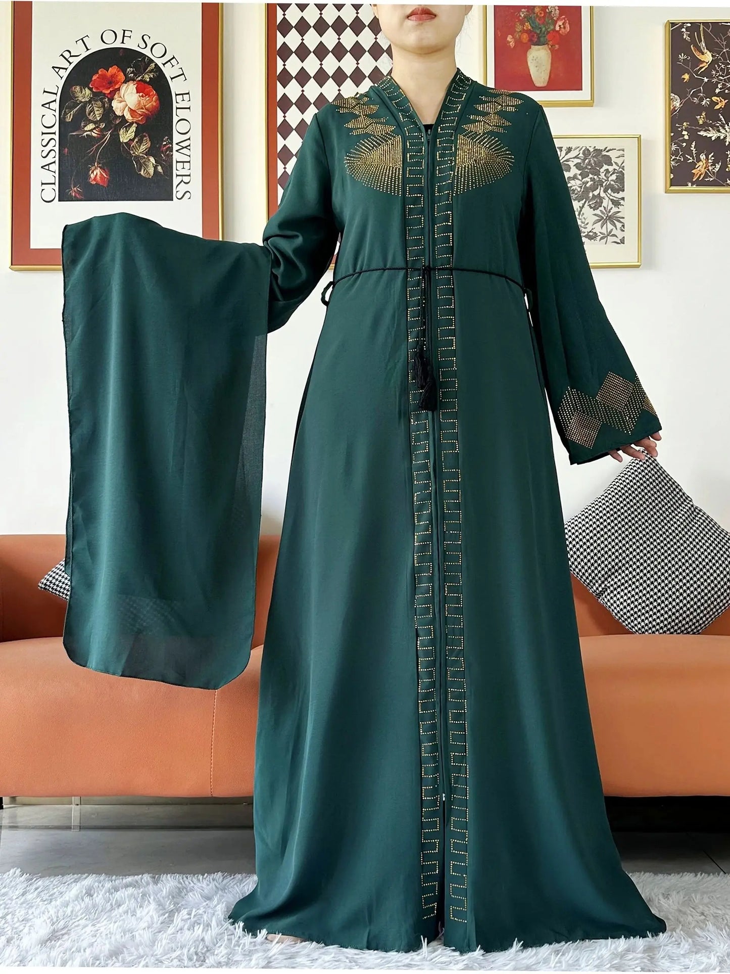 Abaya ouverte en mousseline de soie pour femmes musulmanes