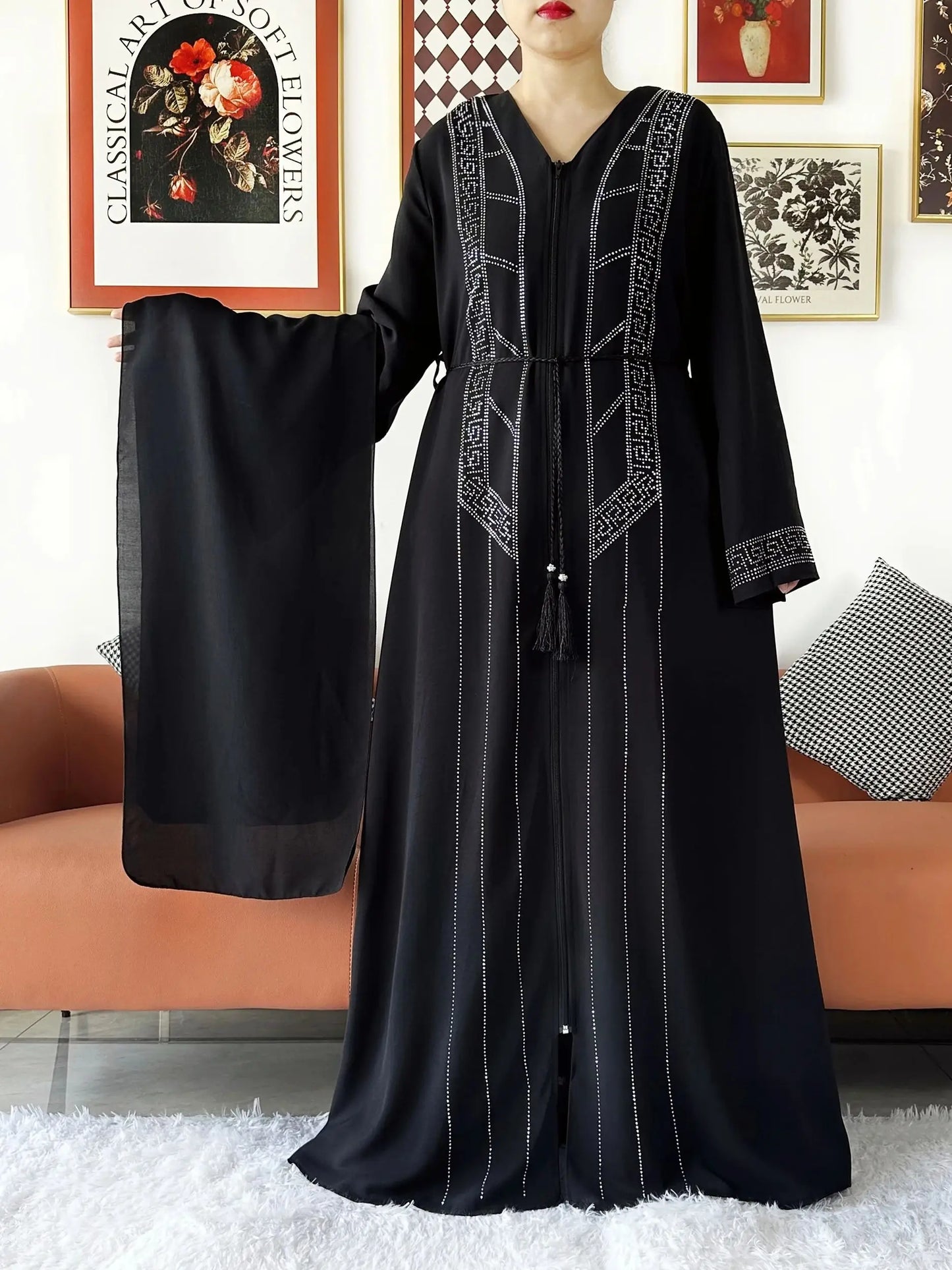 Abaya ouverte en mousseline de soie pour femmes musulmanes