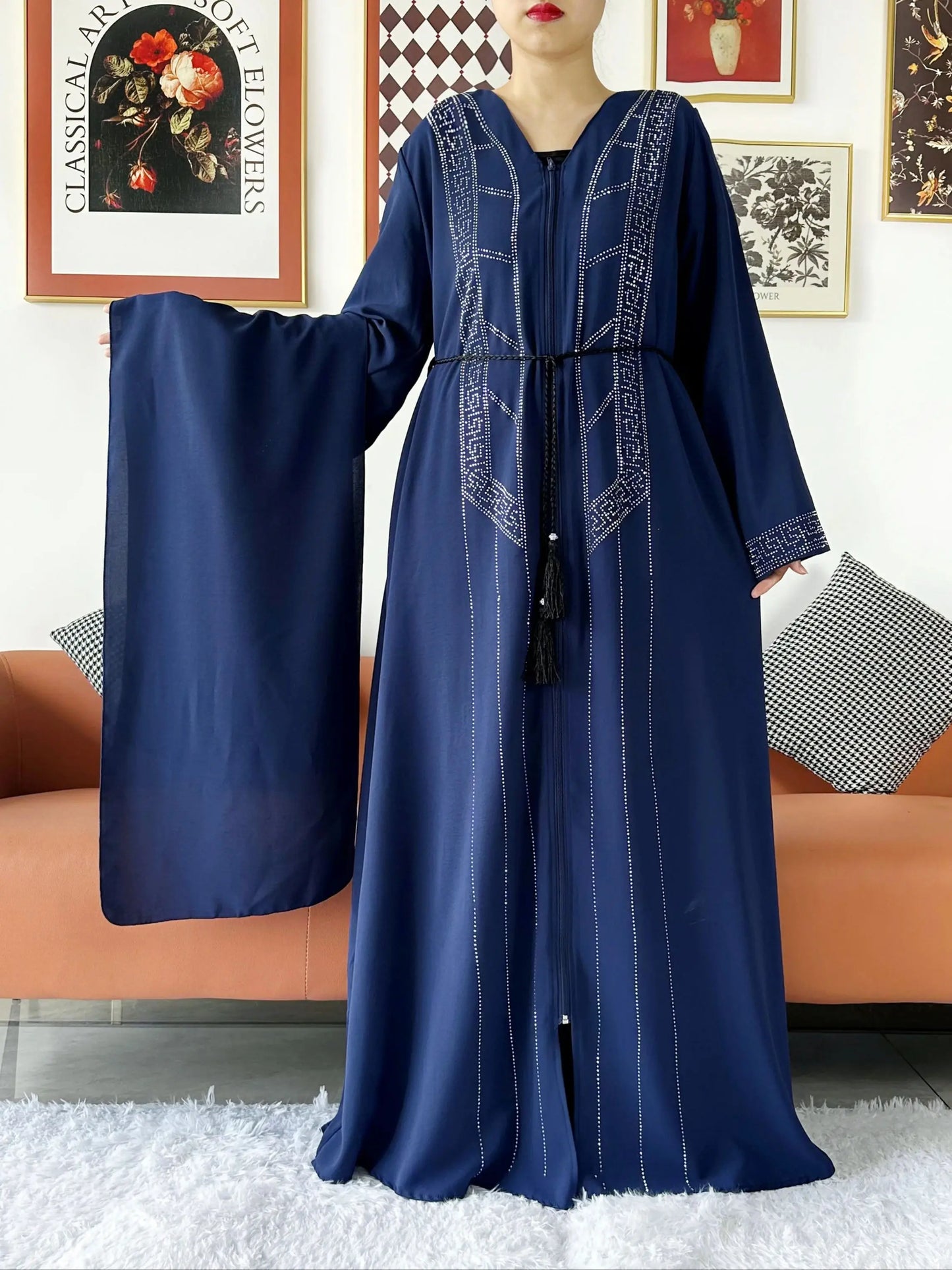 Abaya ouverte en mousseline de soie pour femmes musulmanes