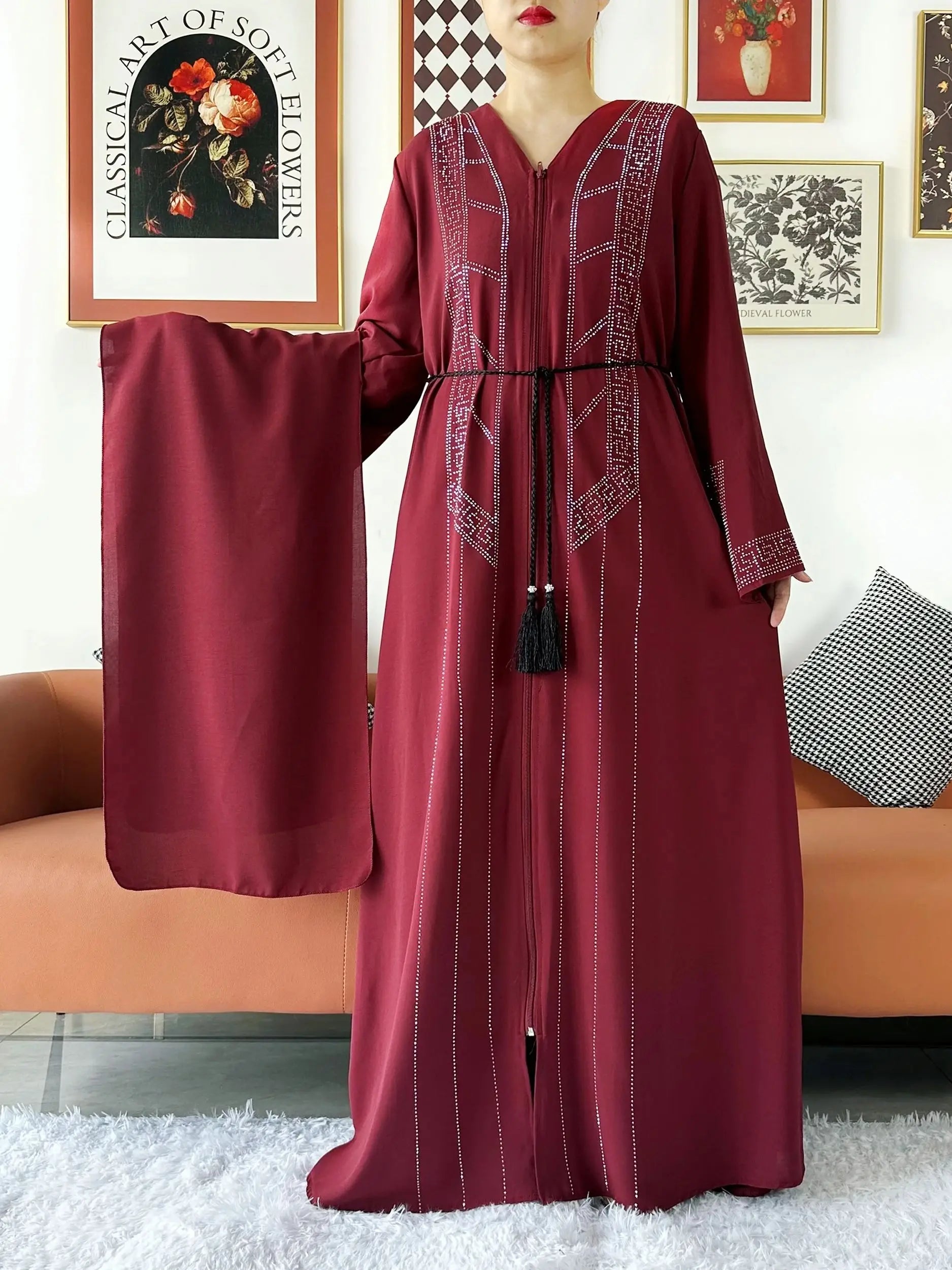 Abaya ouverte en mousseline de soie pour femmes musulmanes