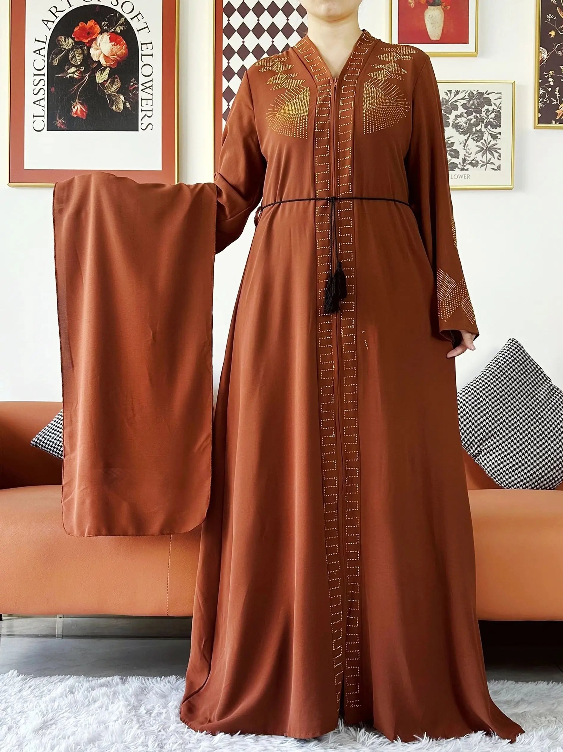 Abaya ouverte en mousseline de soie pour femmes musulmanes