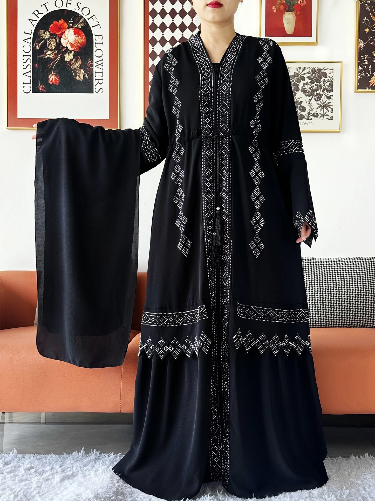 Abaya ouverte en mousseline de soie pour femmes musulmanes