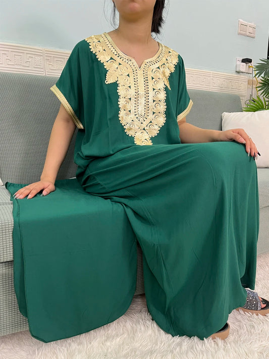 Robe Abaya Musulmane en Coton Pur avec Écharpe intégrée