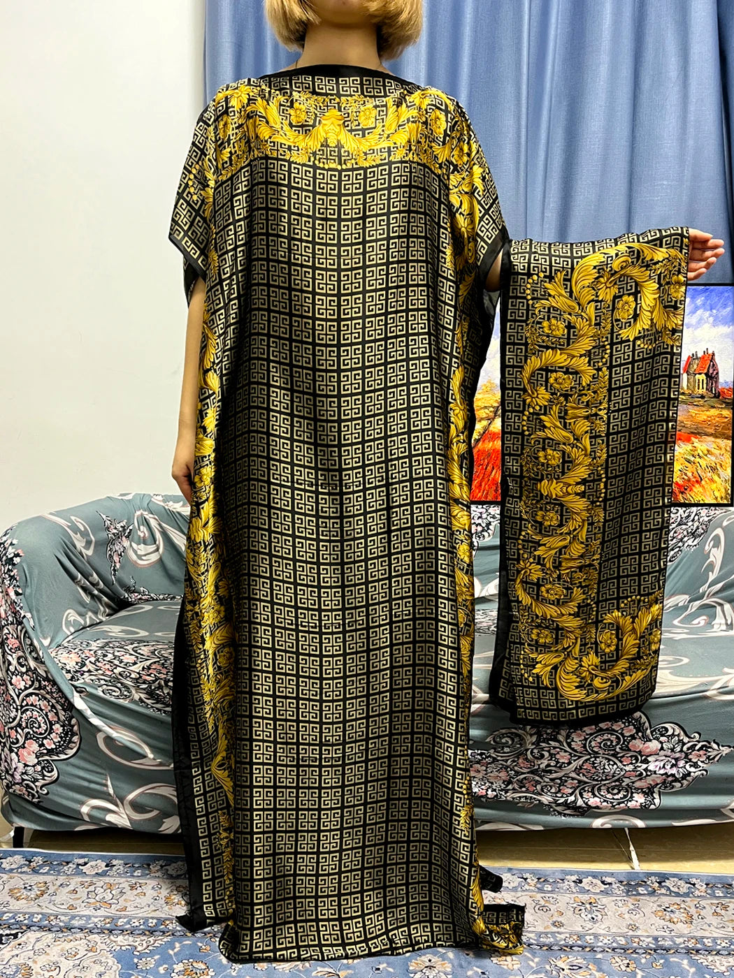 Robe Abaya Imprimée Traditionnelle Africaine & Turban