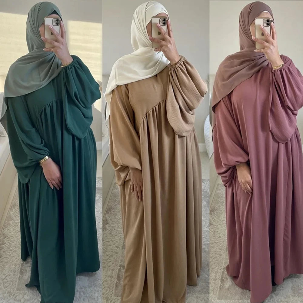 Robe Abaya Modeste à Manches pour Femme, Couleur Unie Automne