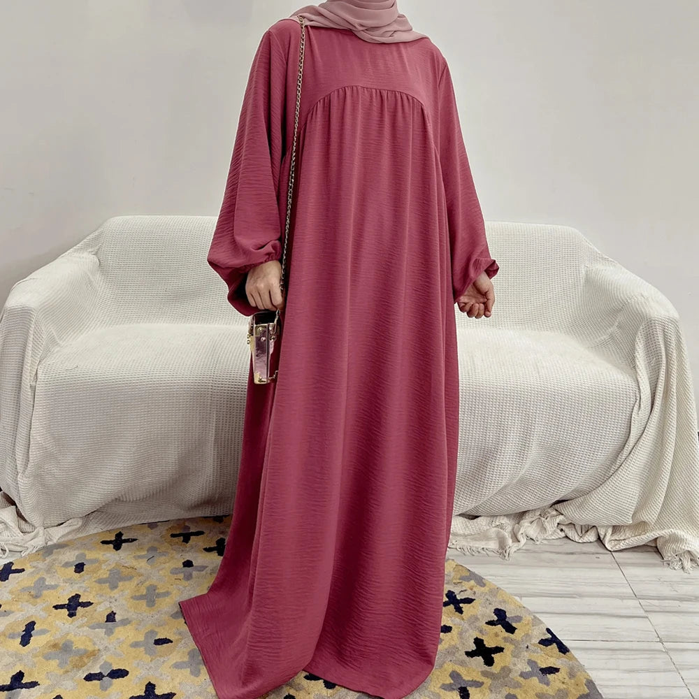 Robe Abaya Modeste à Manches pour Femme, Couleur Unie Automne