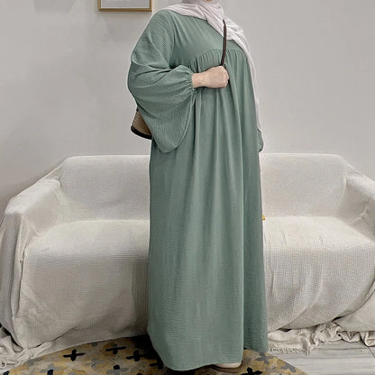 Robe Abaya Modeste à Manches pour Femme, Couleur Unie Automne