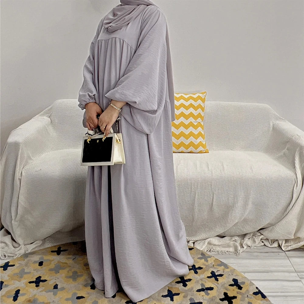 Robe Abaya Modeste à Manches pour Femme, Couleur Unie Automne