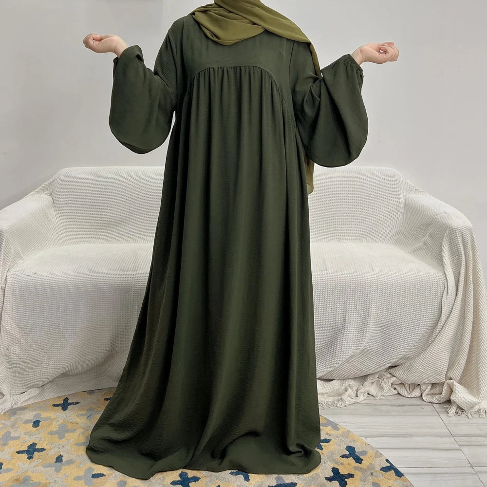 Robe Abaya Modeste à Manches pour Femme, Couleur Unie Automne