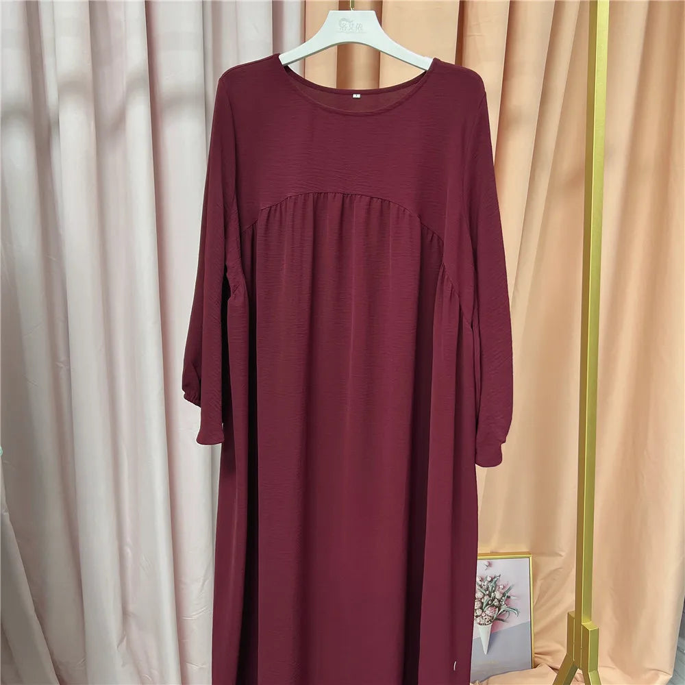 Robe Abaya Modeste à Manches pour Femme, Couleur Unie Automne