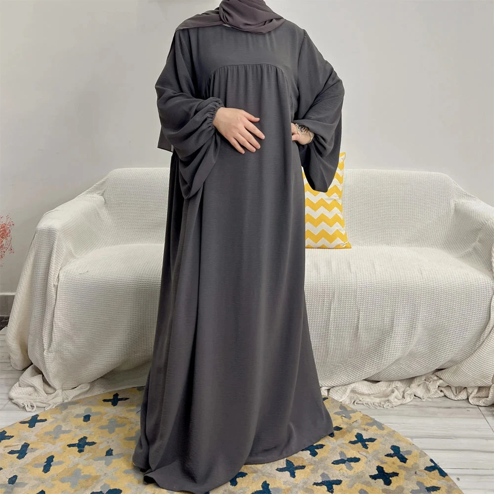 Robe Abaya Modeste à Manches pour Femme, Couleur Unie Automne