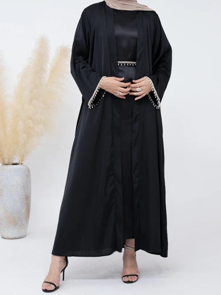 Abayas de Soirée en Satin Soyeux pour Femme - Ensemble 2 Pièces Ramadan