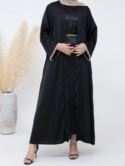 Abayas de Soirée en Satin Soyeux pour Femme - Ensemble 2 Pièces Ramadan