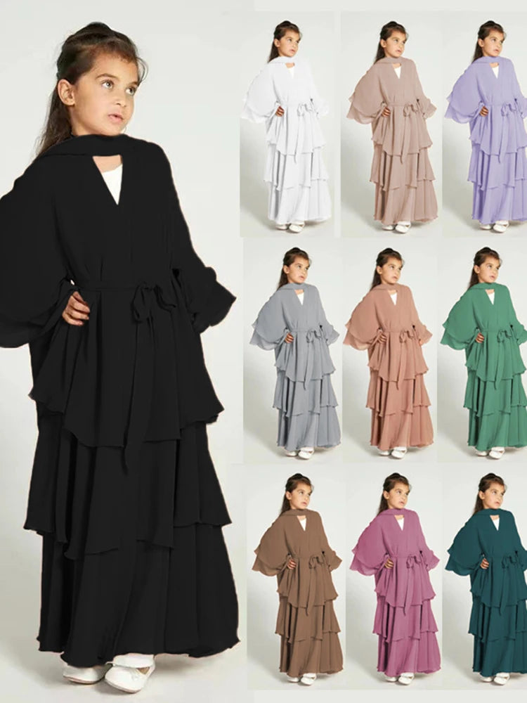 Robe de gâteau pour filles: abayas en mousseline de soie.