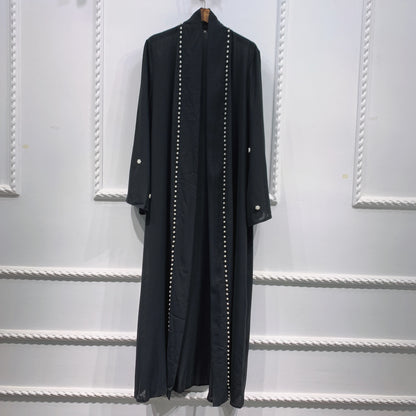 Abaya noire ouverte Dubai perles caftan Turquie fashion femme.