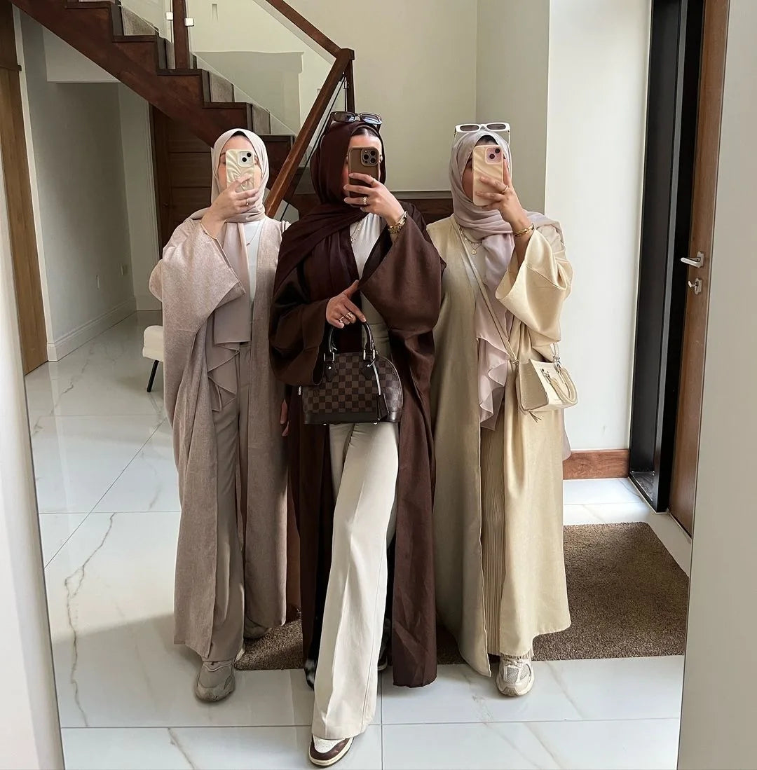 Abayas ouvertes en lin pour femmes, robe de prière, tenue caftan, cadeau islamique